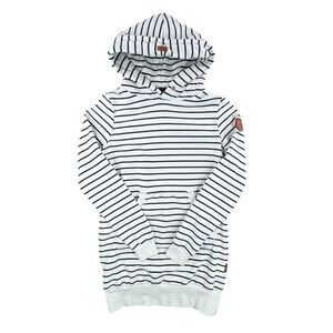 Wanakome‎ Canada Women Striped long Hoodie dress nautical Blue white *FLAWS Med
